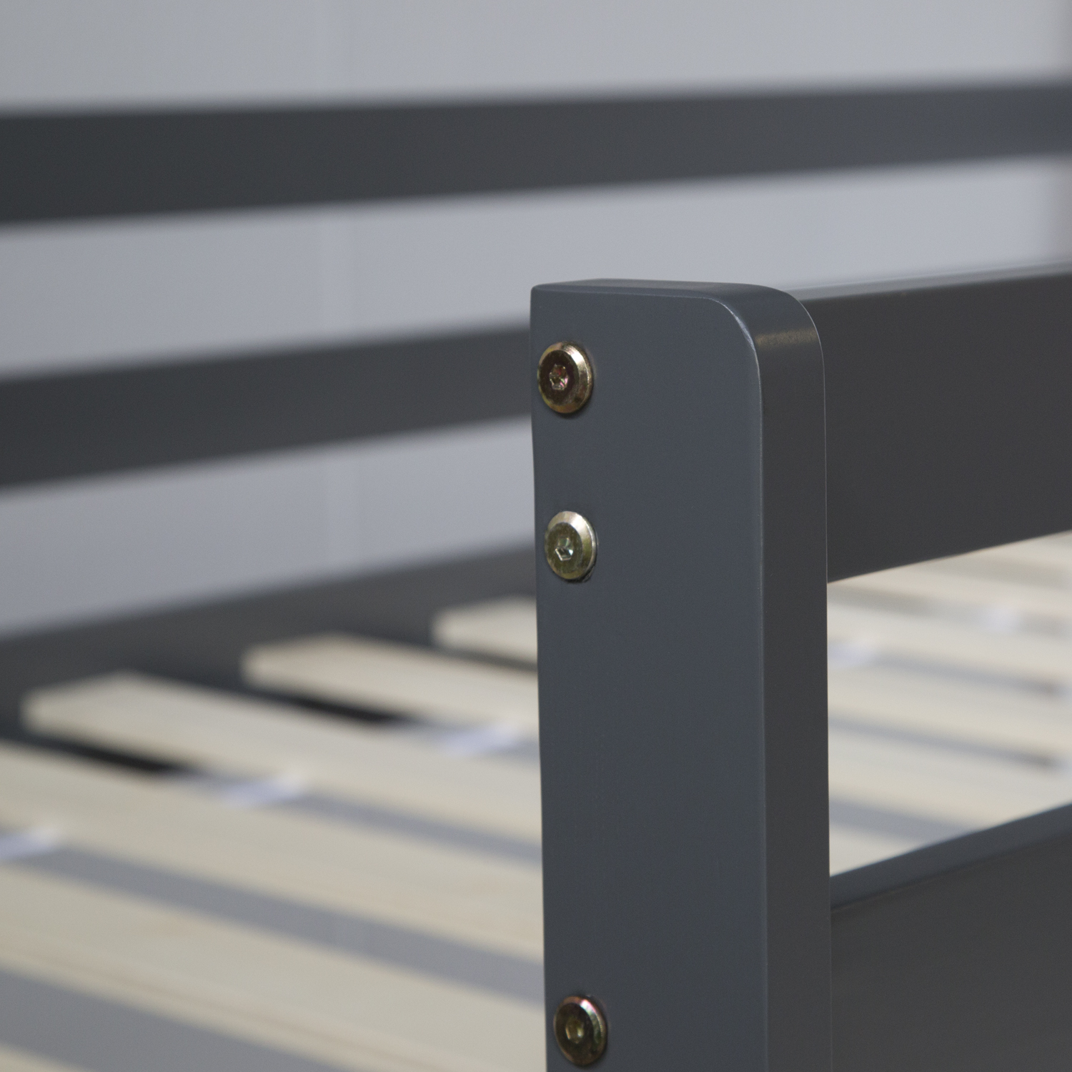 Loftbed 90x200 cm with Mattress Grey Bunk bed Childrens bed Solid Pine Wood Curtain Tunnel Stars Slats