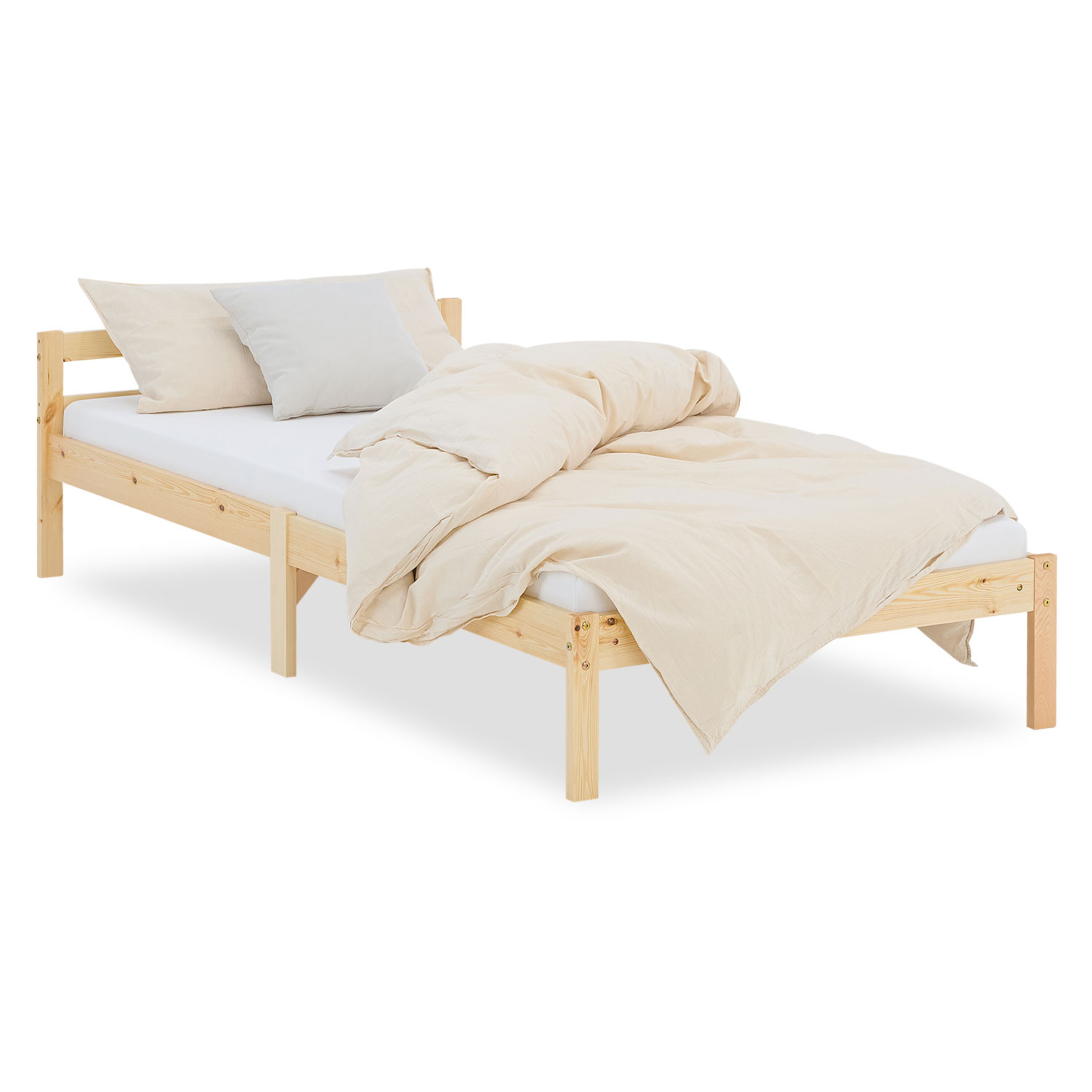 Wooden Bed 90x200 cm Natural – Solid Wood Single Bed with Slatted Base for Teenagers' Rooms, Guest Rooms, and Bedrooms