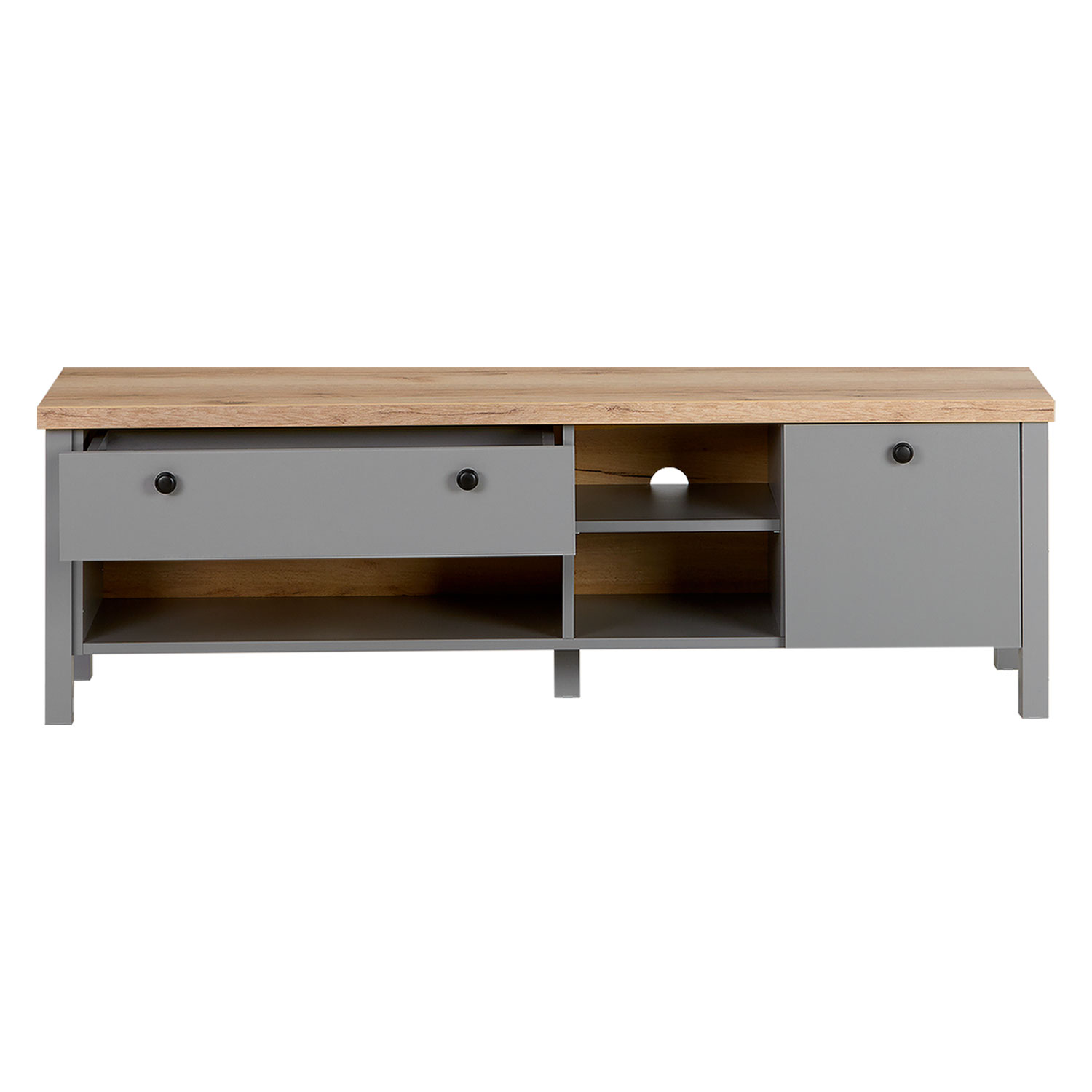 TV Board Grey TV Cabinet 146.5 cm Lowboard Sideboard TV Bench with Storage Natural Wood