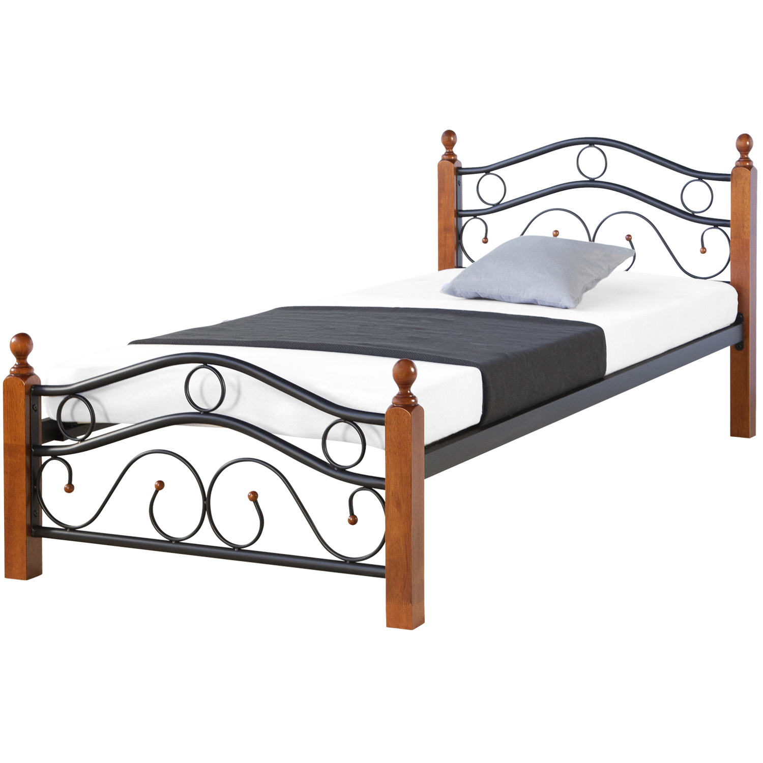 Metal bed 90x200 black single bed youth bed bed frame with slatted frame brown natural