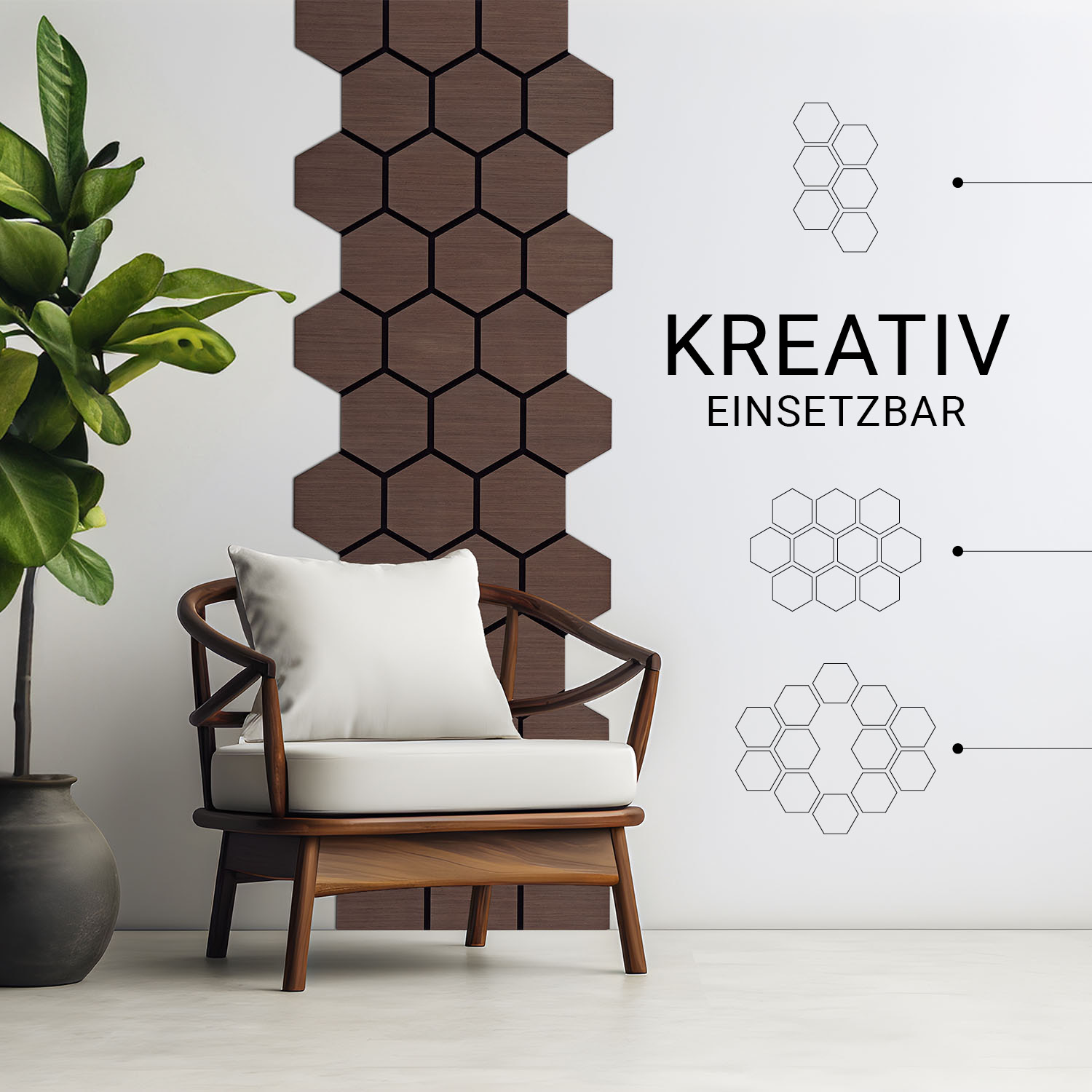 Acoustic Panels Wall Panels Hexagon Honeycomb 76 x 62 cm Brown Walnut | Wood | 4-piece Set | 3D