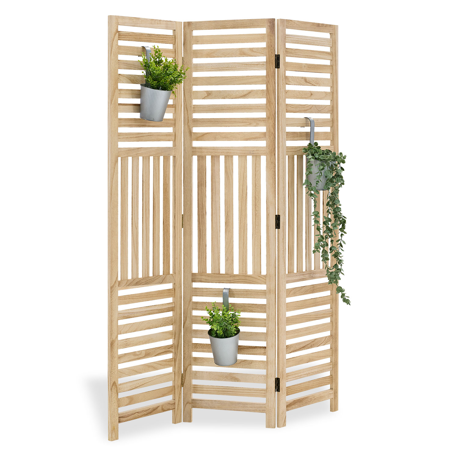 Paravent Natural Wooden Slats | 3-panel | Wood | Room Divider Partition Privacy Screen