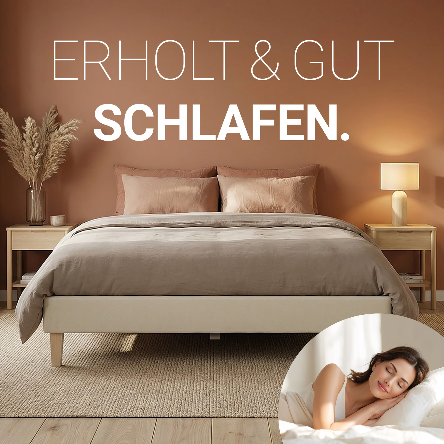 Upholstered bed 140x200 cm beige | futon bed | with slatted frame | double fabric bed frame