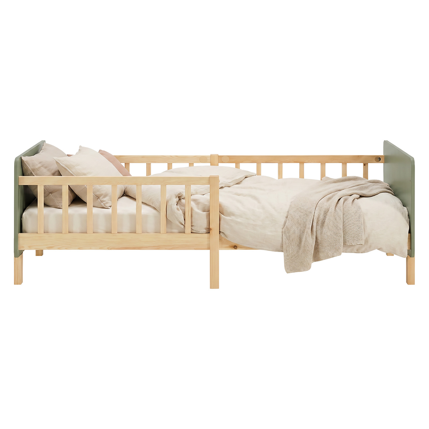 Single bed 90x200 cm Green with Mattress Wooden Bed frame Toddler bed with safety rail Kids bed Childrens bed Slatted frame