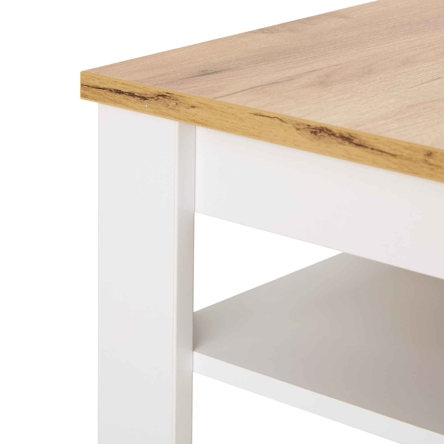 Coffee Table 110x70 cm Living Room Table Country Style Storage Wooden White Table Oak