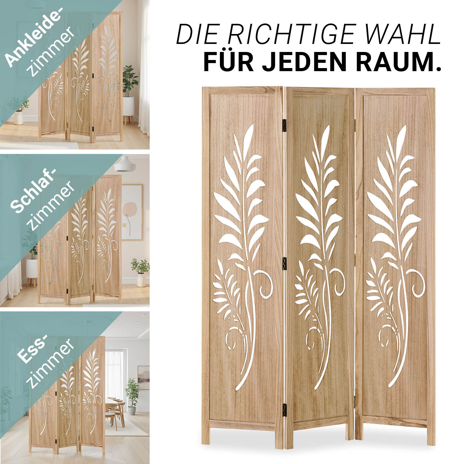 Paravent Natural Design | 3-panel | Wood | Decorative Room Divider | Partition Privacy Screen