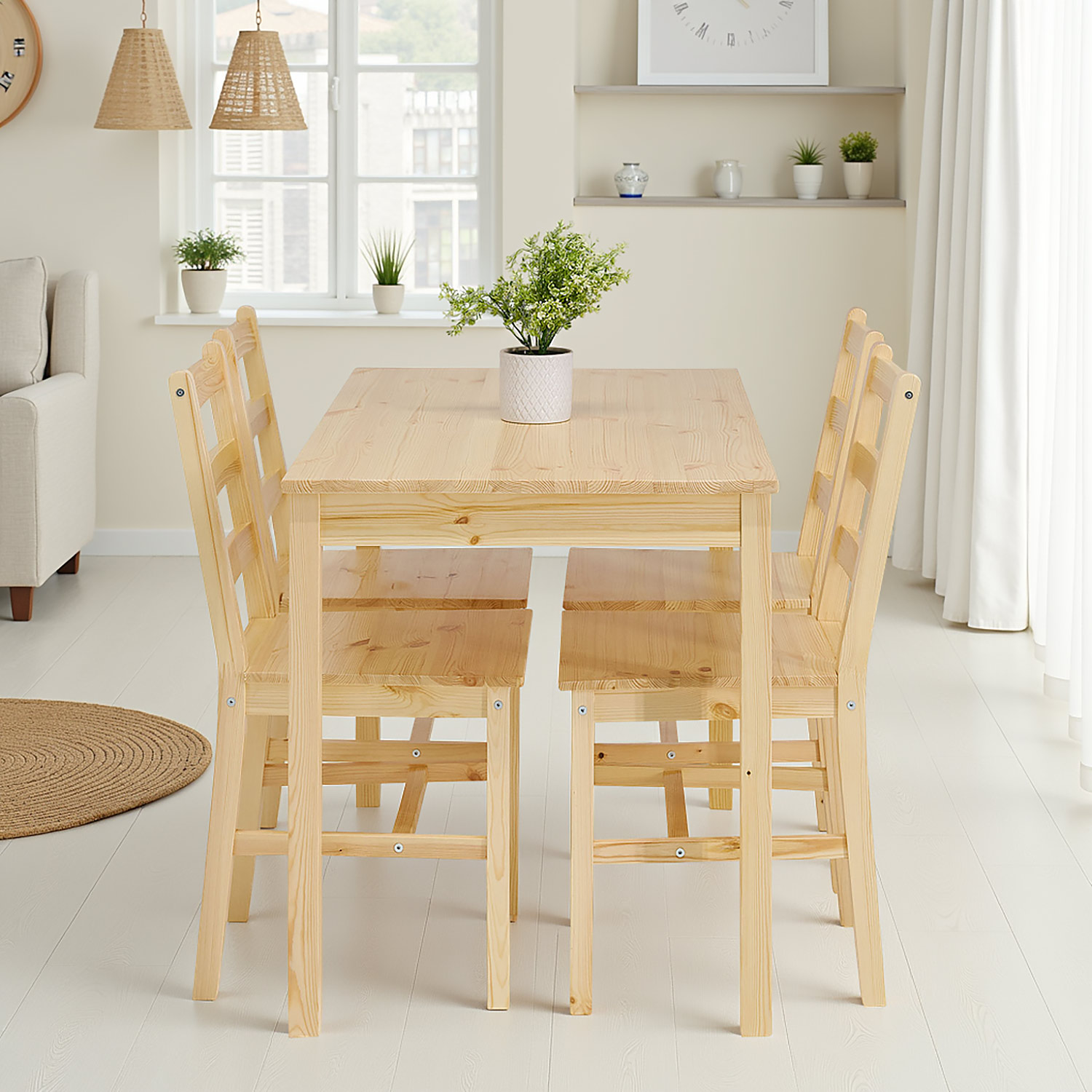 Dining set | 4-piece set chairs natural wood | country style | wooden dining table 108 x 65 cm