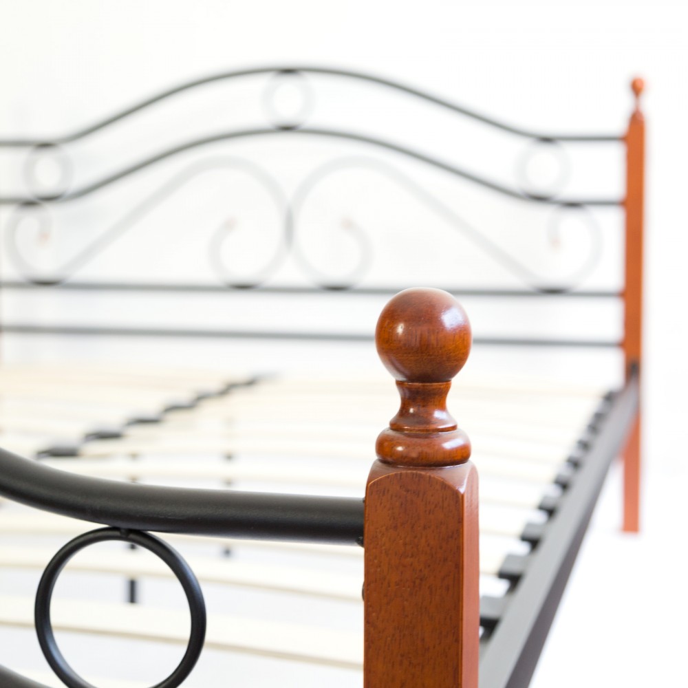Metal Bed Iron Bed Double 140 x 200 Wood Slatted black brown bed frame 803