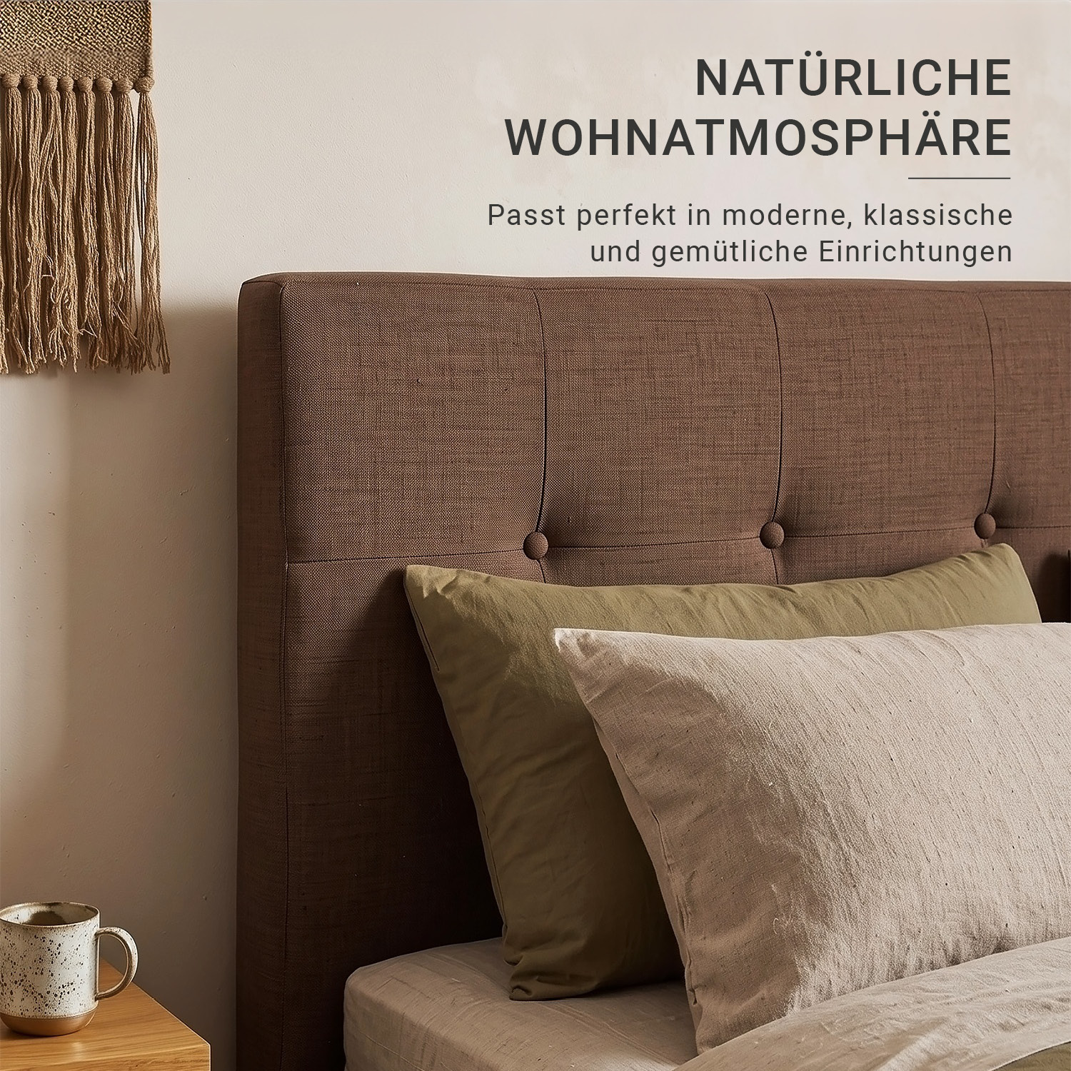 Upholstered bed 140x200 cm brown | futon bed | with slatted frame | double fabric bed frame