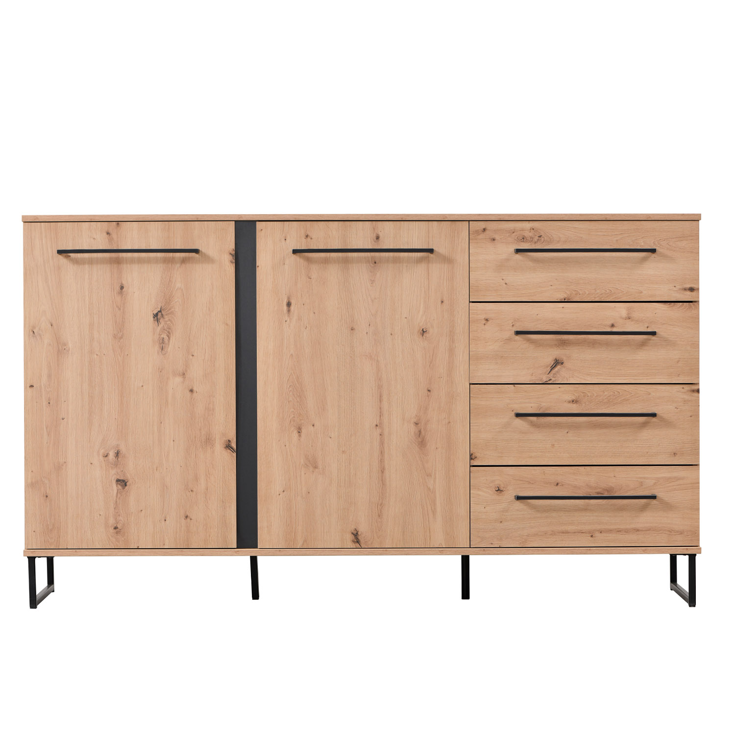 Sideboard Chest of Drawers Oak Cupboard Wood Oak Black Living Room Cabinet Industrial Look