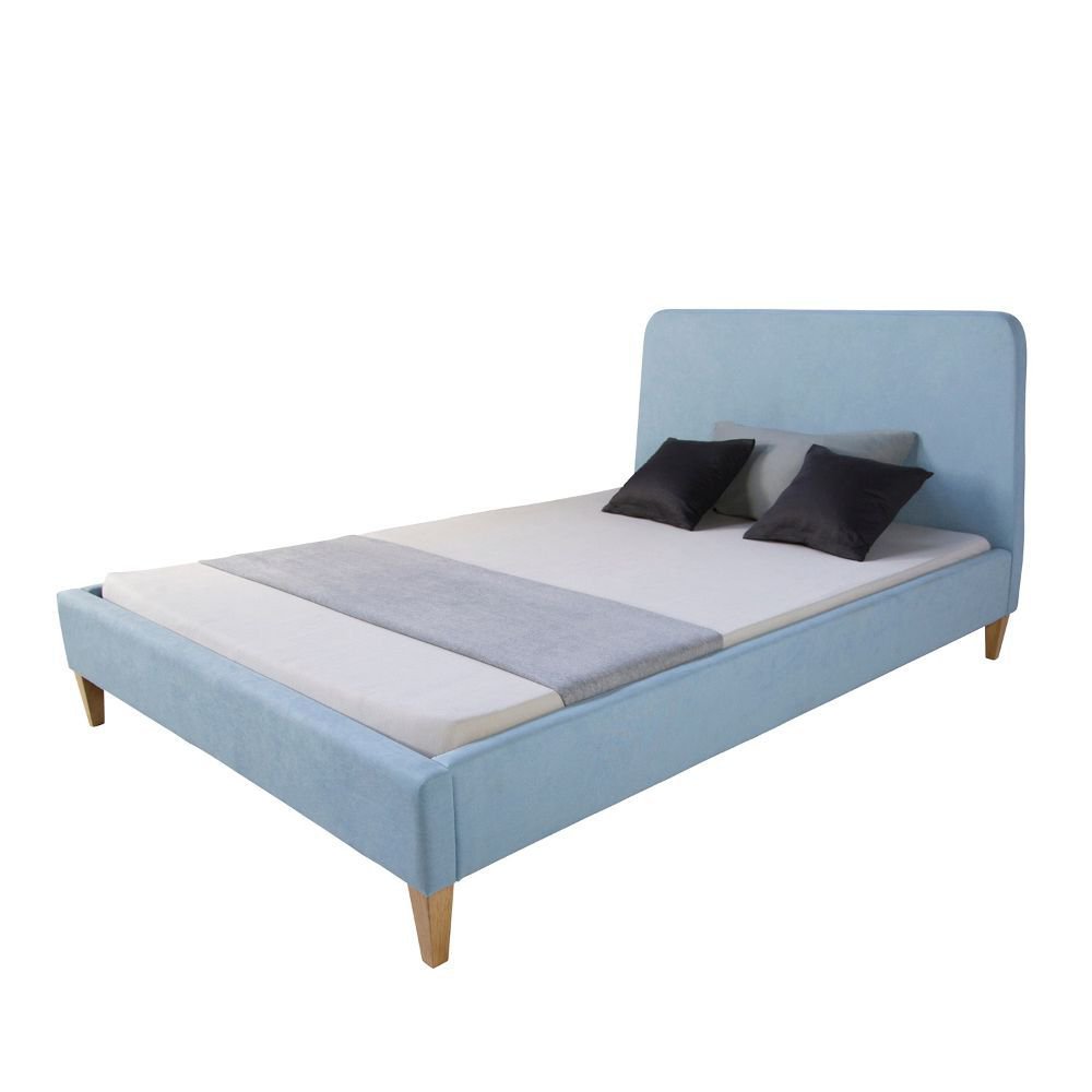 Upholstered Bed Fabric Double Bed 140x200 cm with Slatted Frame Blue