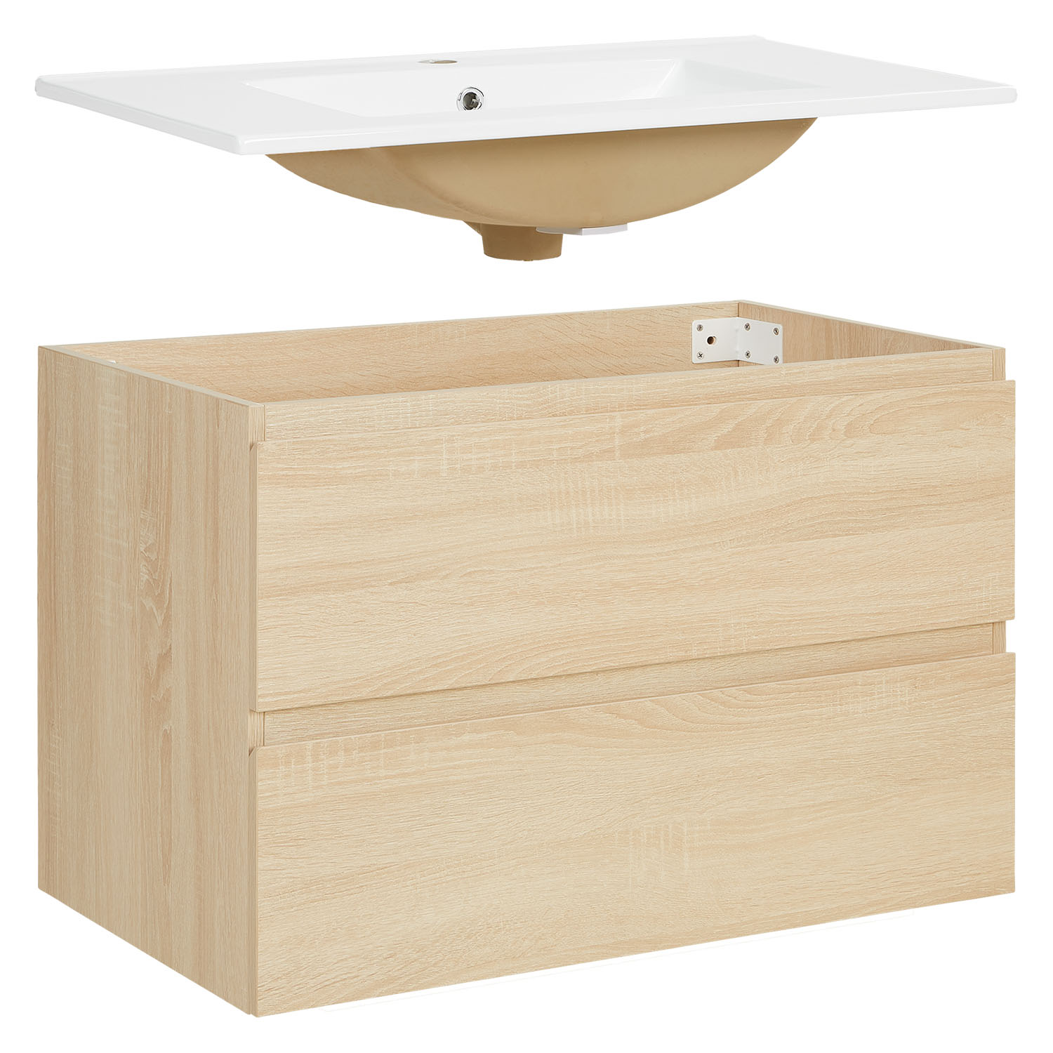 Bathroom cabinet 80 cm Natural Wood Oak Storage Vanity unit Bathroom furniture Sink unit Washroom wall cabinet