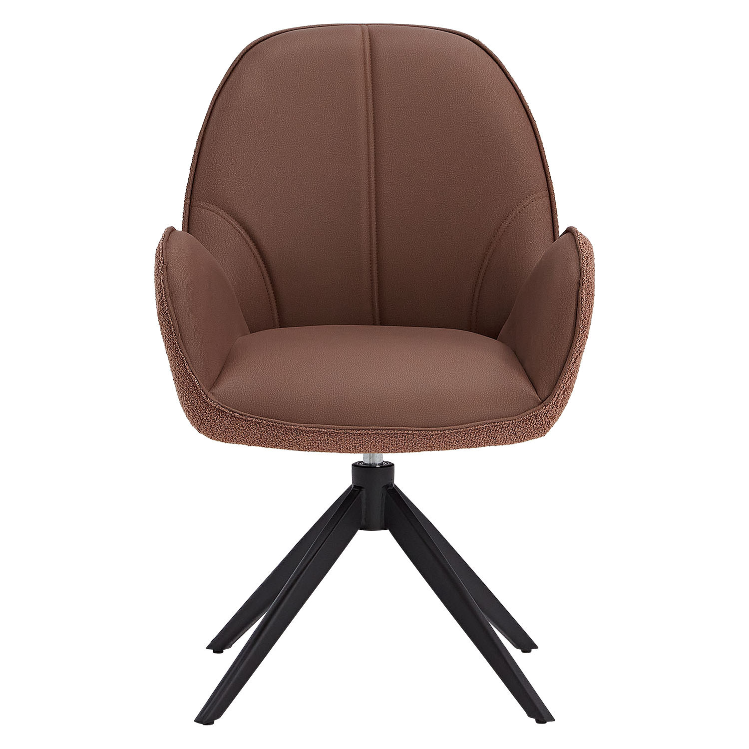 Dining set for 6 people: 200 x 100 cm brown dining table with 6 swivel upholstered chairs in brown bouclé/leather-look fabric