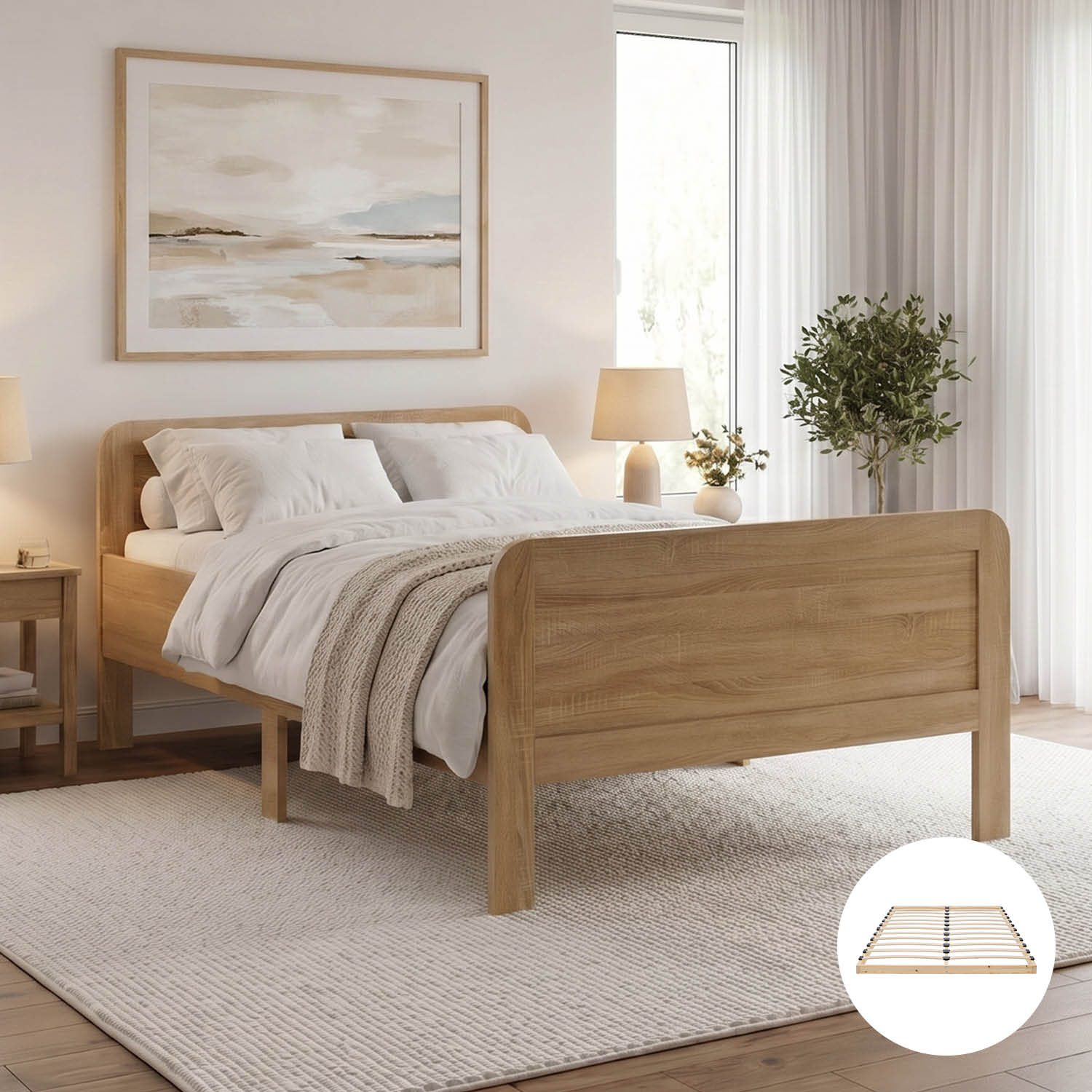 Comfort Bed 120x200 cm Natural | Senior Bed Height Adjustable with Slatted Frame | Double Bed | Wood