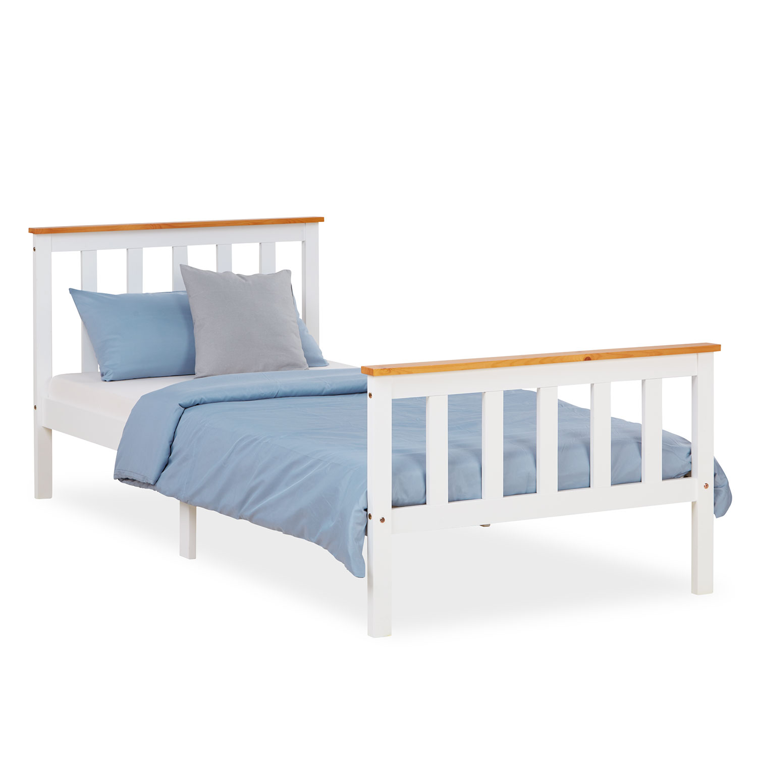 Wooden Bed 90x200 cm White/Natural – Single Bed in Scandinavian Style, Includes Slatted Base