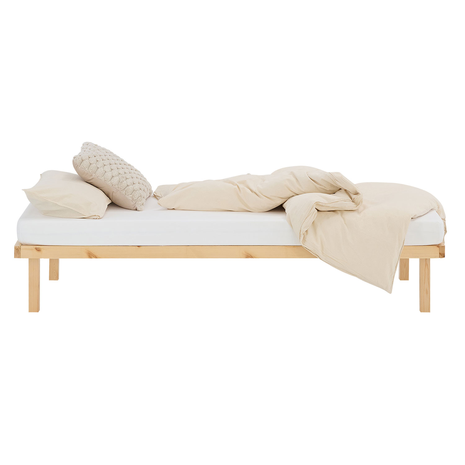 Bettgestell 90x200 cm Holzbett Unbehandelt Einzelbett Massivholz Bett ohne Kopfteil Gästebett Jugendbett Matratze Lattenrost