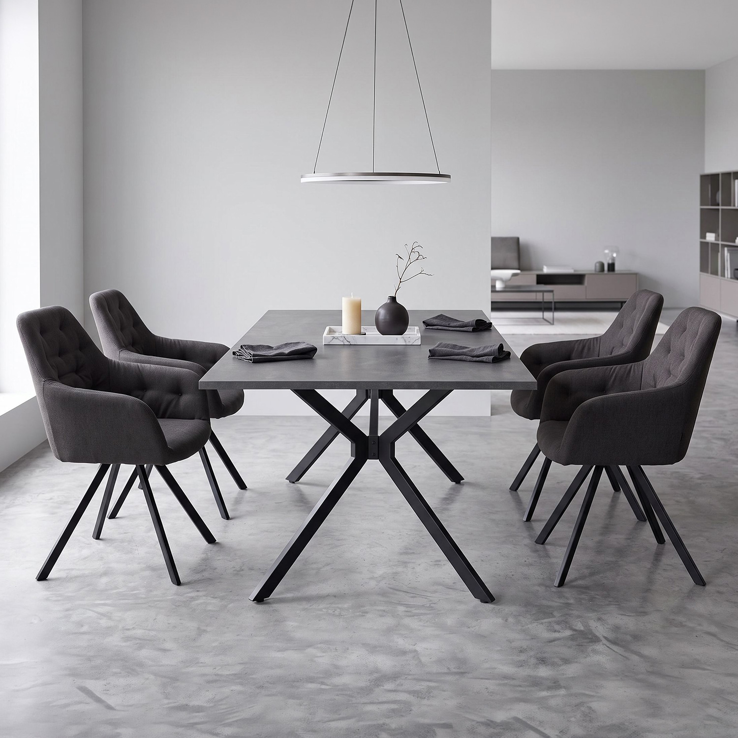 Modern Dining Table Kitchen Table 180x90 cm Anthracite Black Table 8 Seater Industrial Look