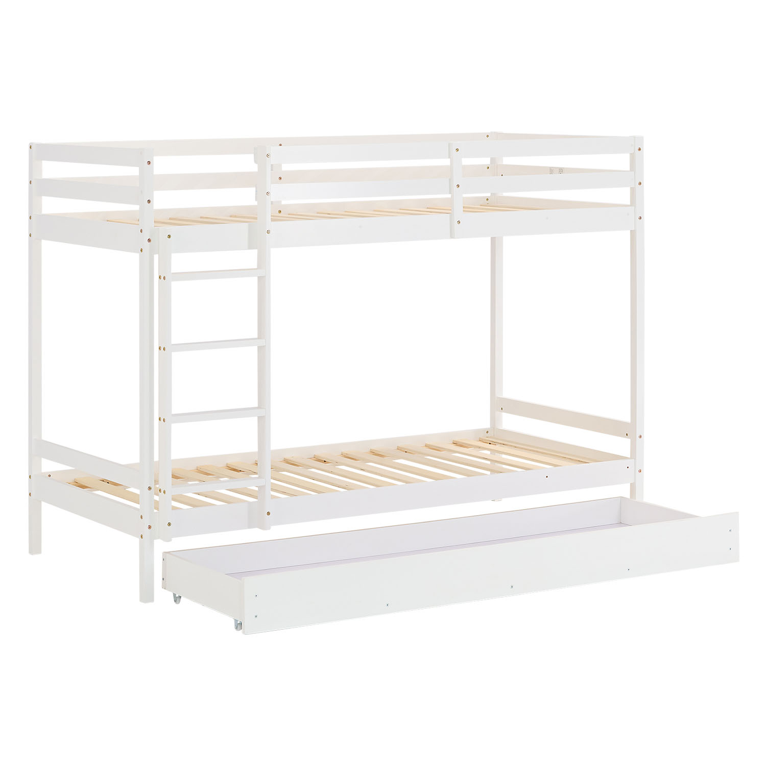 Bunk bed with drawer and 2 matresses Children bed 90x200 cm wooden Kids bed High sleeper White Slats