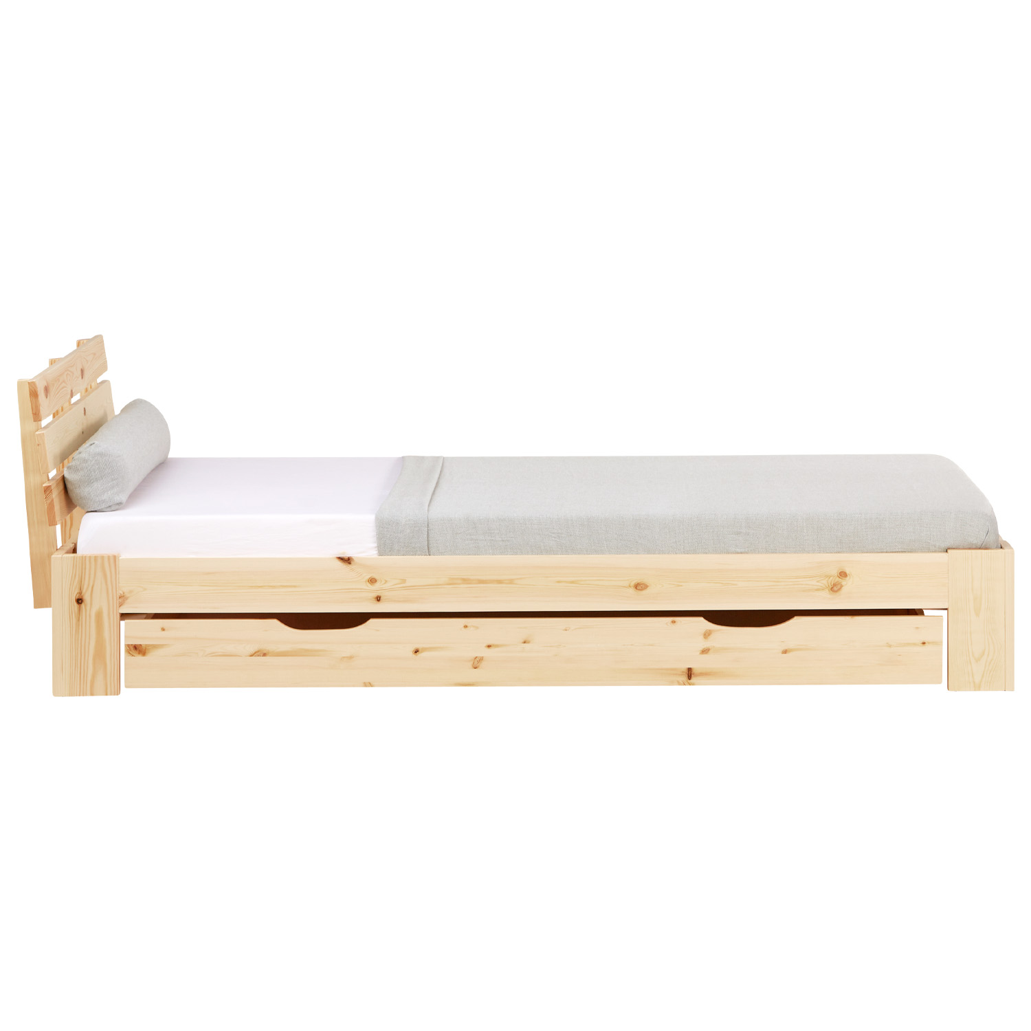 Wood Bed 90x200 cm Natural | Single Bed with Storage Drawer | with Slatted Frame | Solid | Kids Youth Guest Bedroom Wood Bed 90x200 cm Natural | Single Bed with Storage Drawer | with Slatted Frame | Solid | Kids Youth Guest Bedroom