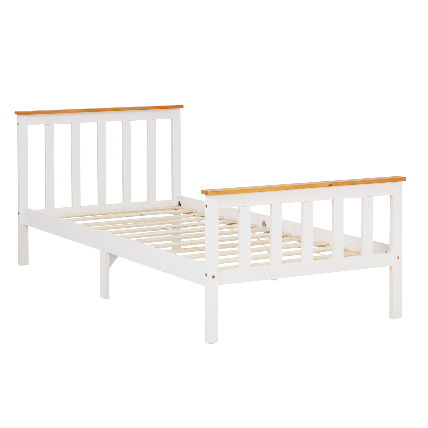 Wood Bed 90x200 cm White Natural | Single Bed | with Slatted Frame | Scandinavian Style | Kids Youth Guest Bedroom