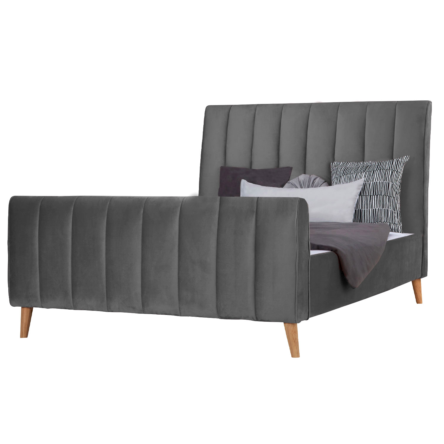 Upholstered bed 140x200 cm grey velvet | with slatted frame | double fabric bed frame