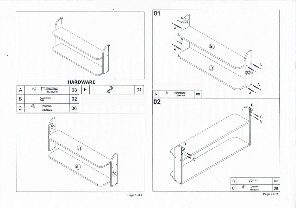 Hanging Shelf Bunk Bed Bookshelf Suspended Rack White Wood 2 Shelves
