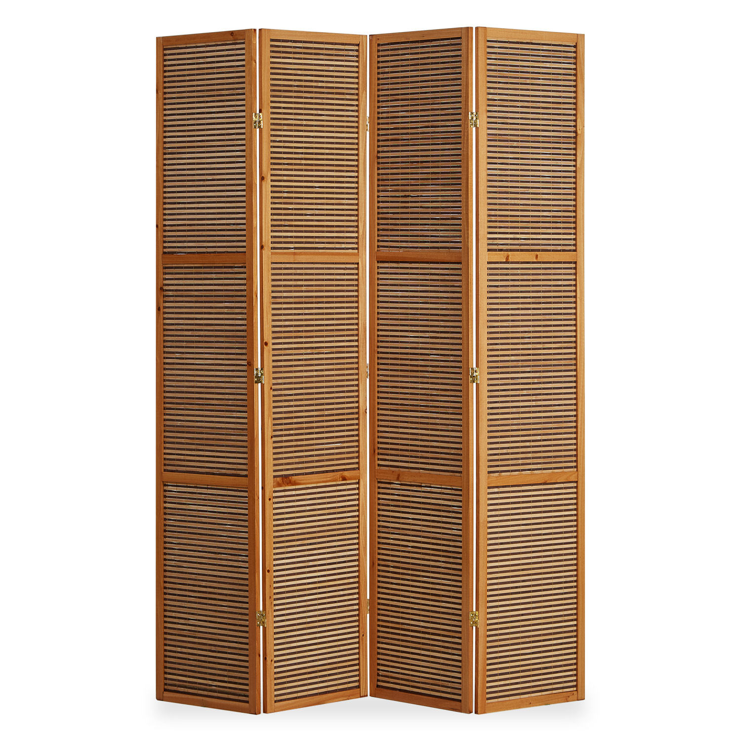 Paravent Brown Wooden Slats Height 200 cm | 4-panel | Wood | Room Divider Partition Privacy Screen