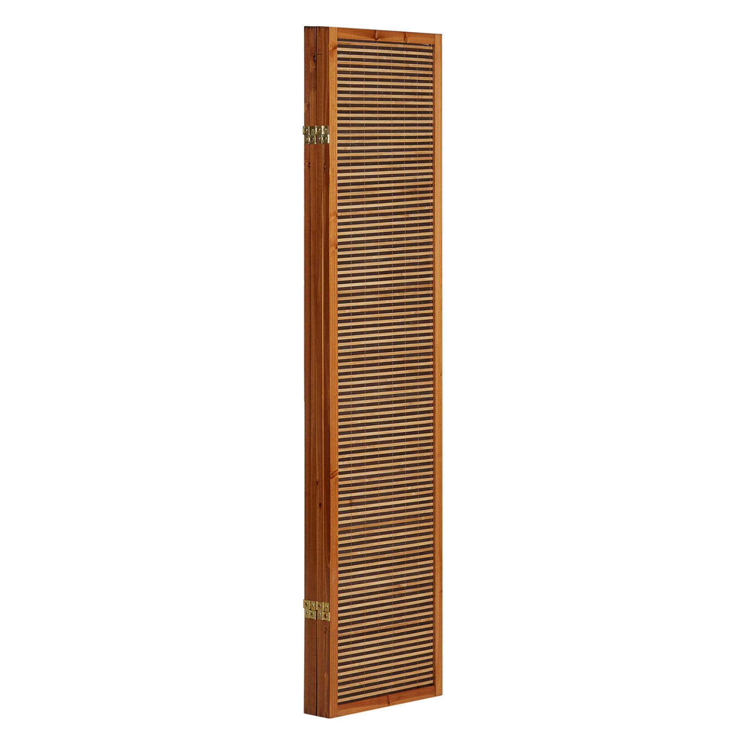 Paravent Brown Wooden Slats | 4-panel | Wood | Room Divider Partition Privacy Screen