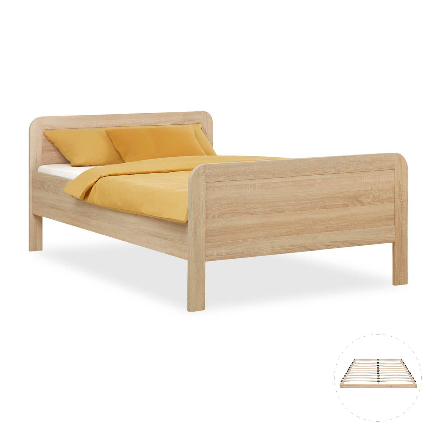 Comfort Bed 120x200 cm Natural | Senior Bed Height Adjustable with Slatted Frame | Double Bed | Wood