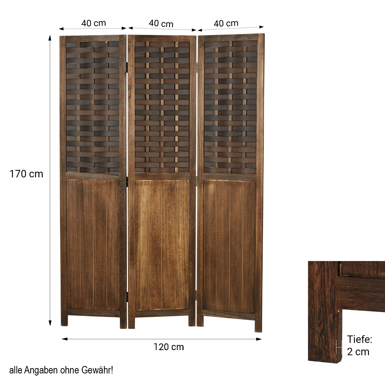 Paravent Brown Rattan-Style | 3-panel | Wood | Room Divider Partition Privacy Screen
