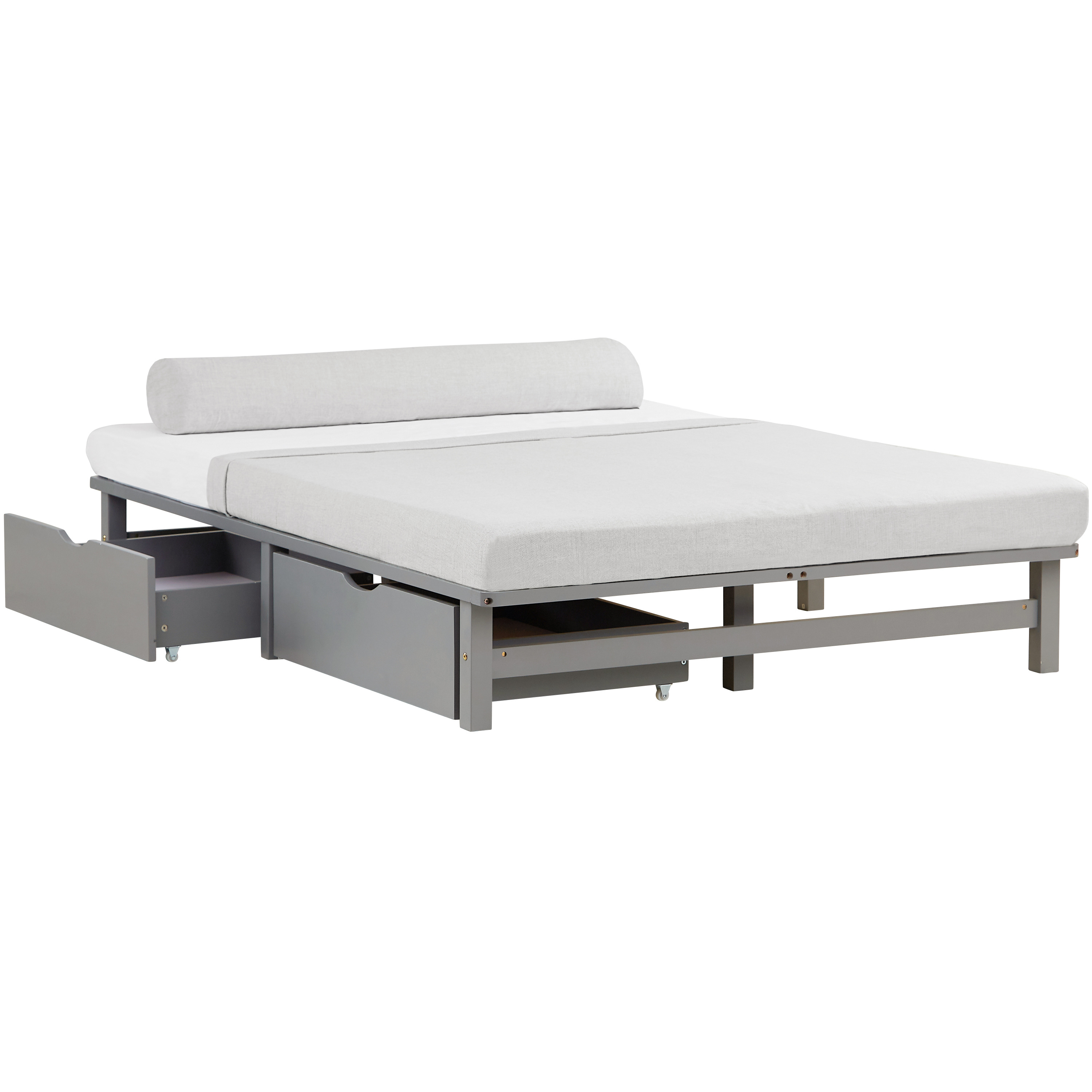 Pallet Bed 140x200 cm Grey | Double Bed with Storage Drawers | with Mattress | Wood | Kids Youth Guest Bedroom