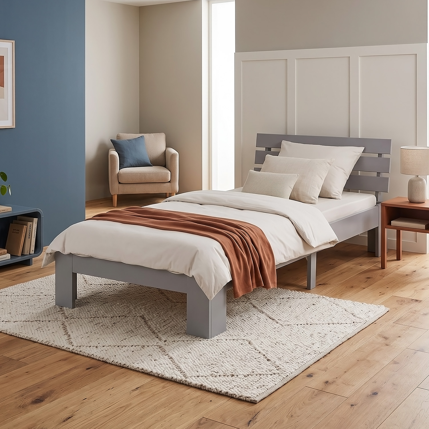 Wooden Bed 90x200 cm Gray | Single Bed | With Slatted Base | Solid Wood | Children's, Teen, or Guest Bedroom