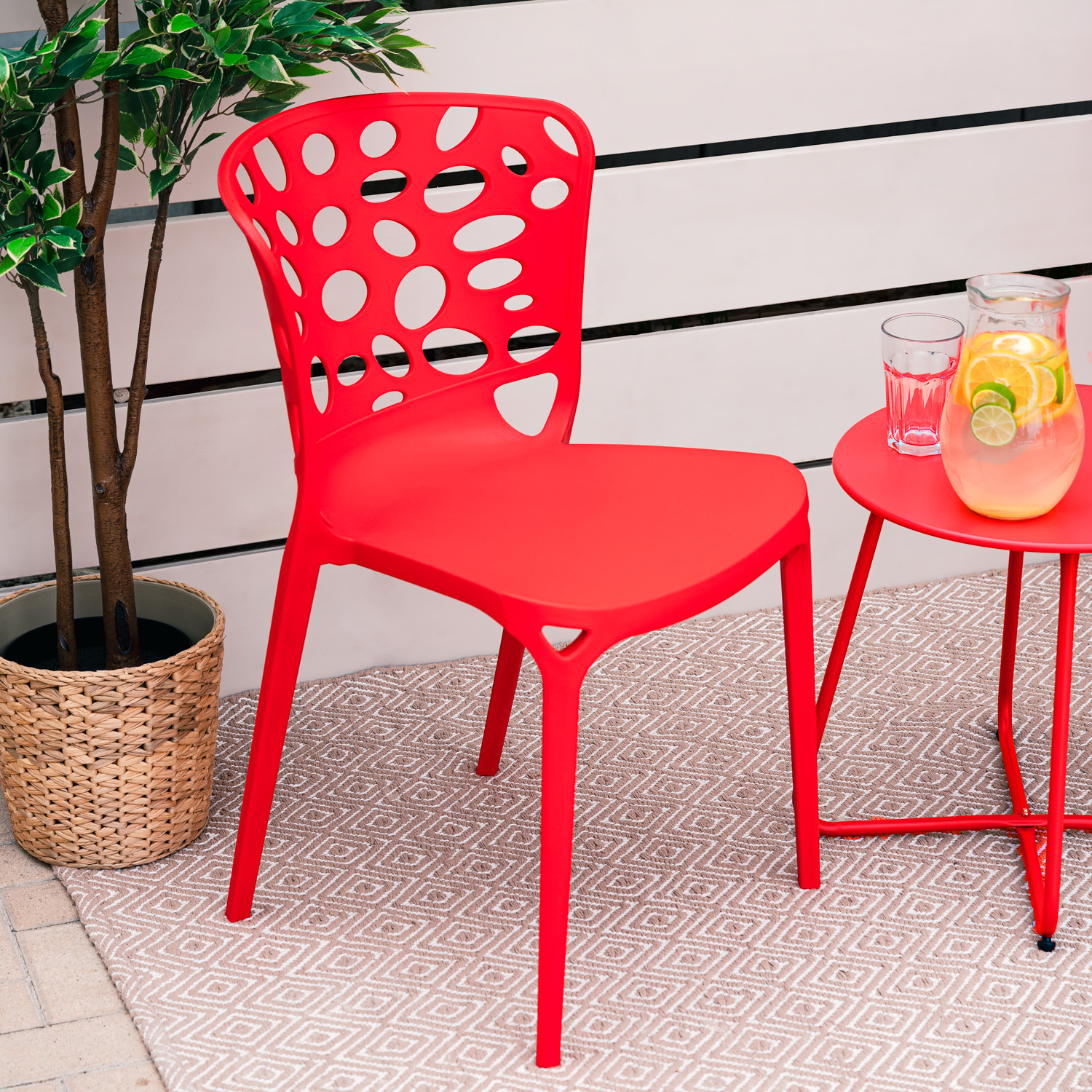 Chaise de jardin Lot de 2 Moderne Rouge Chaises design Plastique Chaises exterieur Chaises empilable Chaise de cuisine
