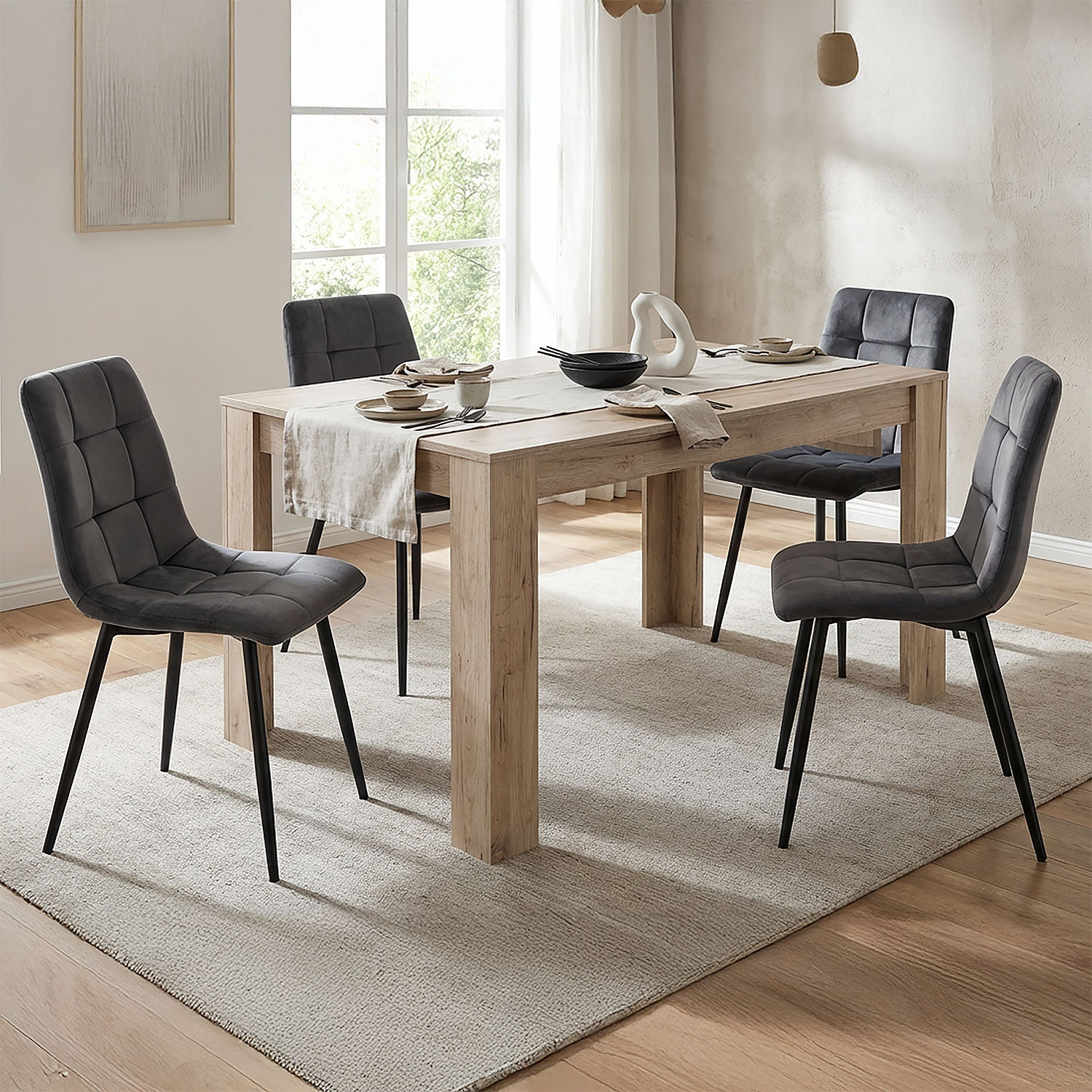 Modern Dining Table Kitchen Table Wooden Table 135x80 cm Grey Oak 6 Seater