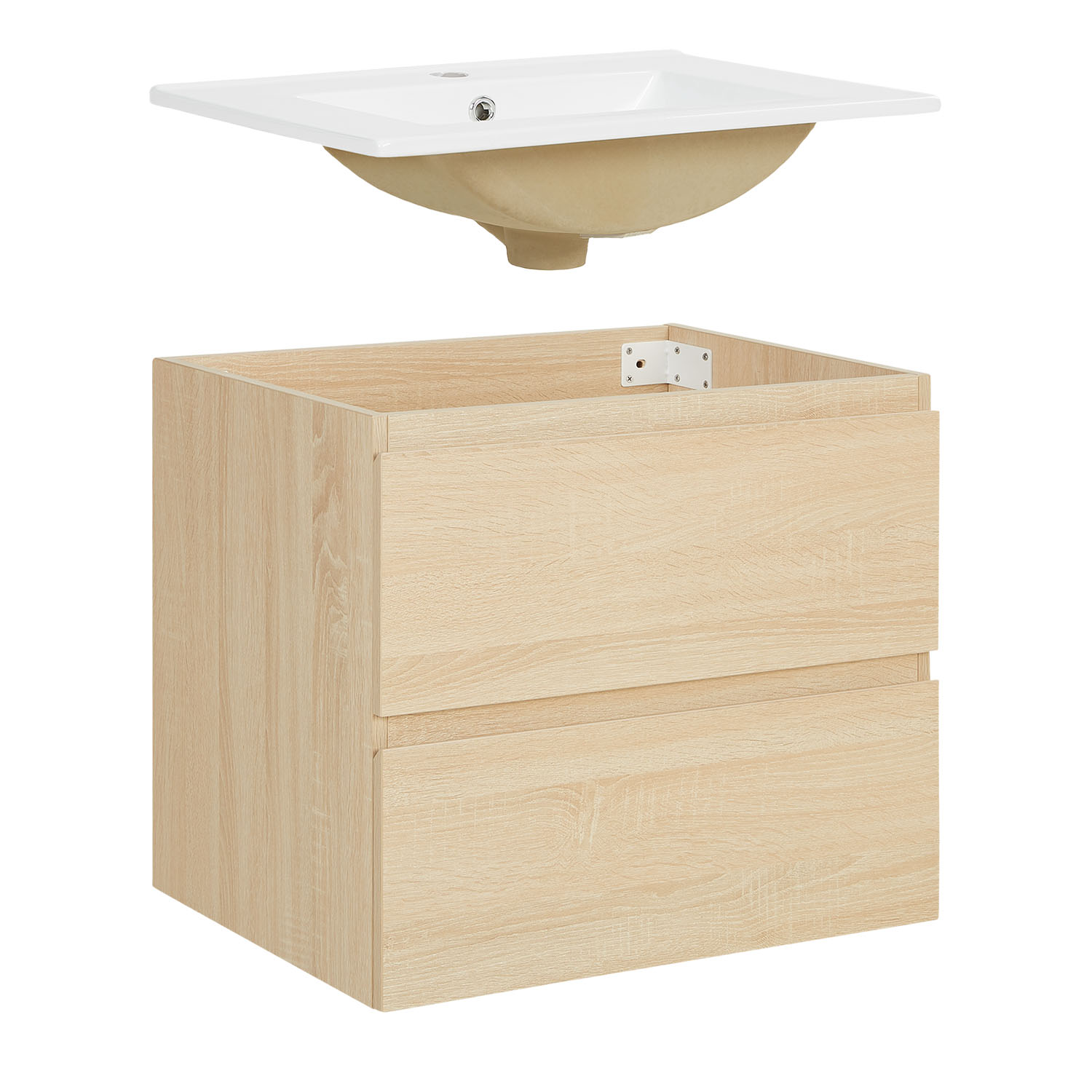 Bathroom cabinet 60 cm Natural Wood Oak Storage Vanity unit Bathroom furniture Sink unit Washroom wall cabinet 