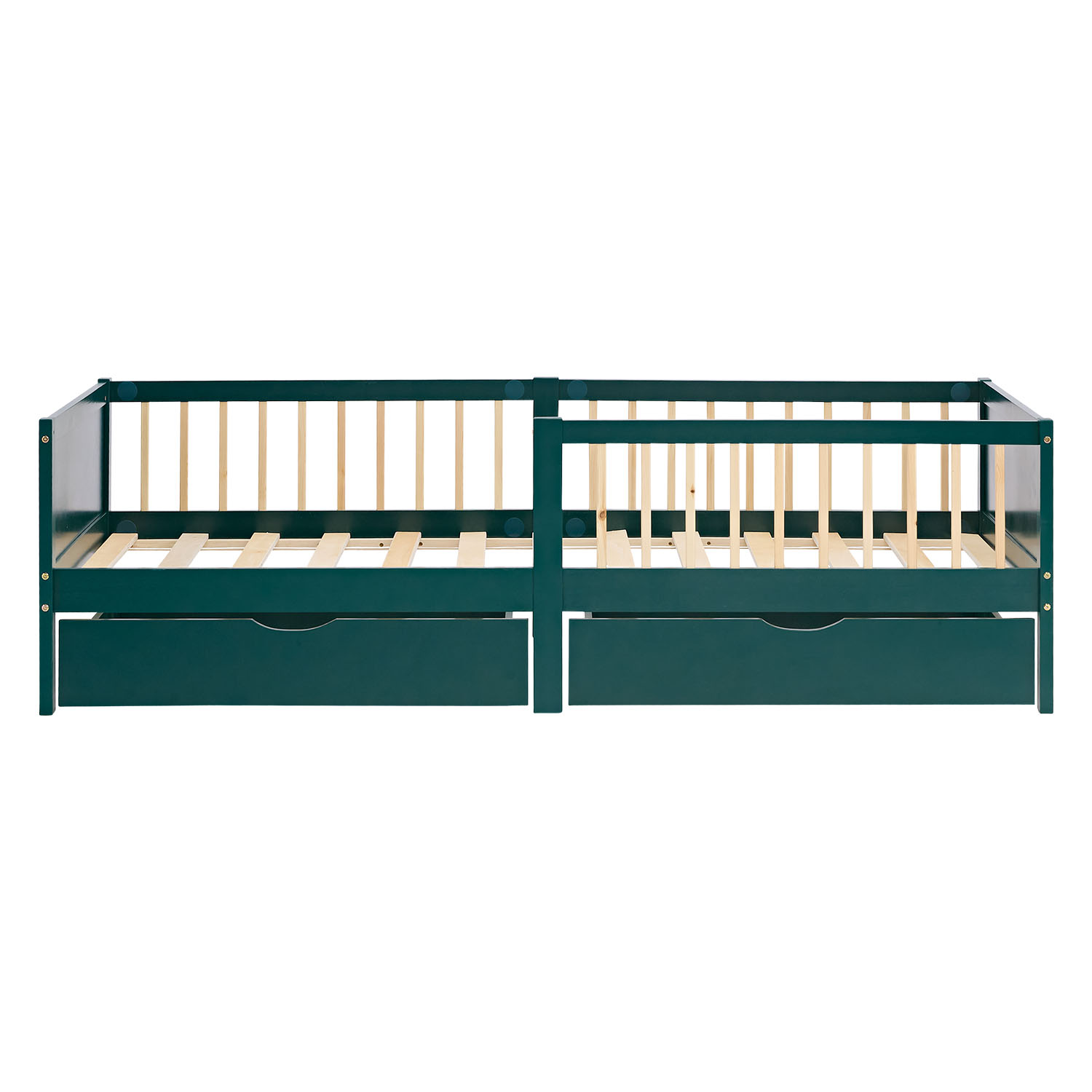 Children's Bed 90x200 cm Green | Wooden bed with 2 drawers | Single Bed | with Slatted Frame | Fall Protection