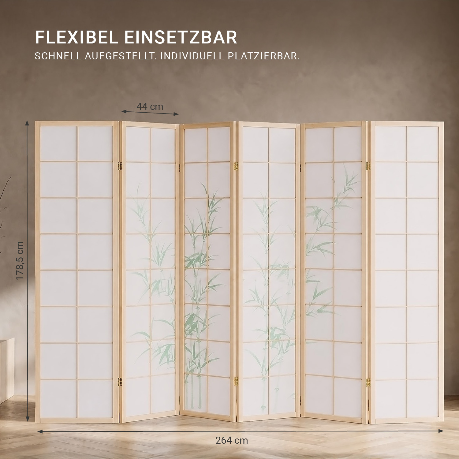 Paravent Natural Bamboo | 6-panel | Wood | Shoji Room Divider | Partition Privacy Screen