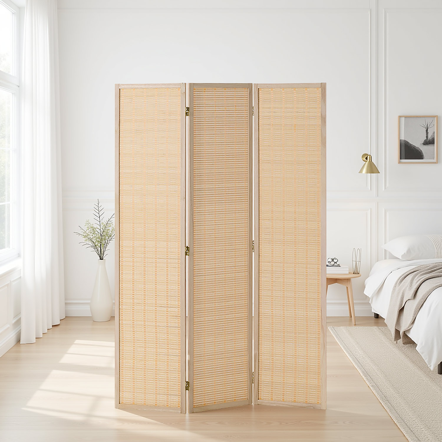 Paravent Natural Bamboo Slats | 3-panel | Wood | Room Divider Partition Privacy Screen