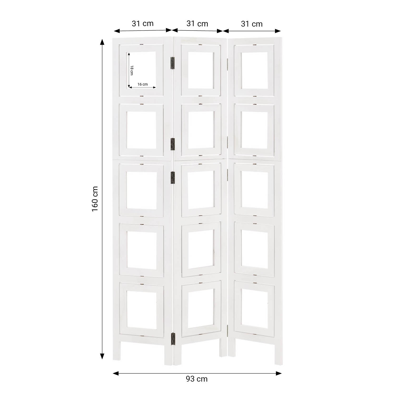 White 3-panel folding screen with photo prints – Modern room divider & decorative privacy screen