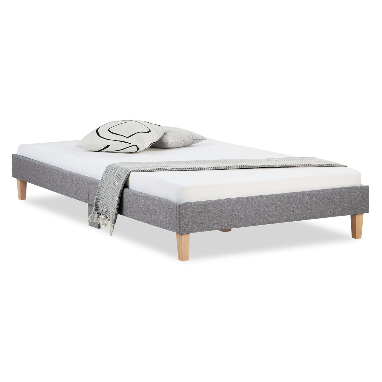 Upholstered bed 120x200 cm grey | futon bed | with slatted frame | double fabric bed frame