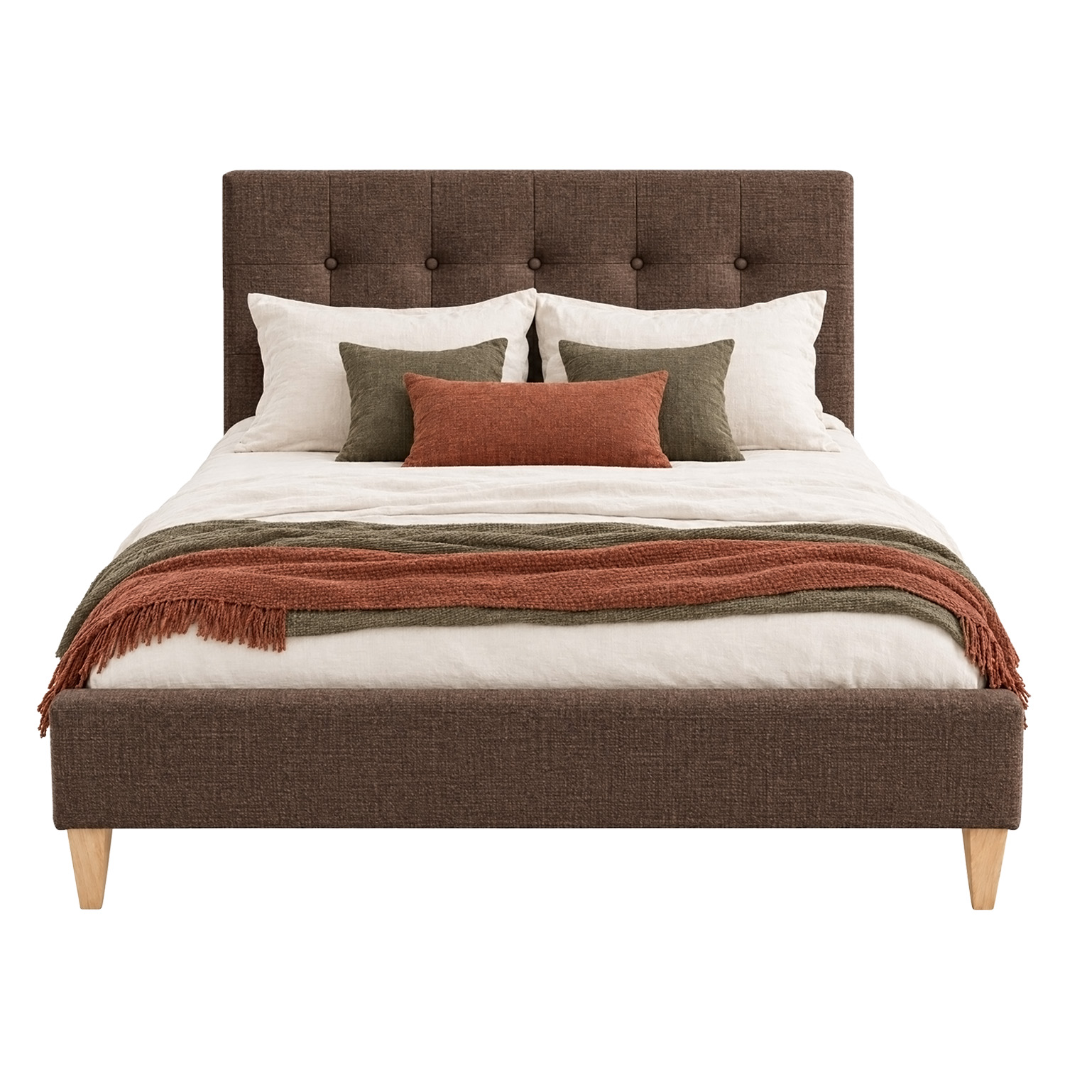 Upholstered bed 180x200 cm brown | with slatted frame | double fabric bed frame