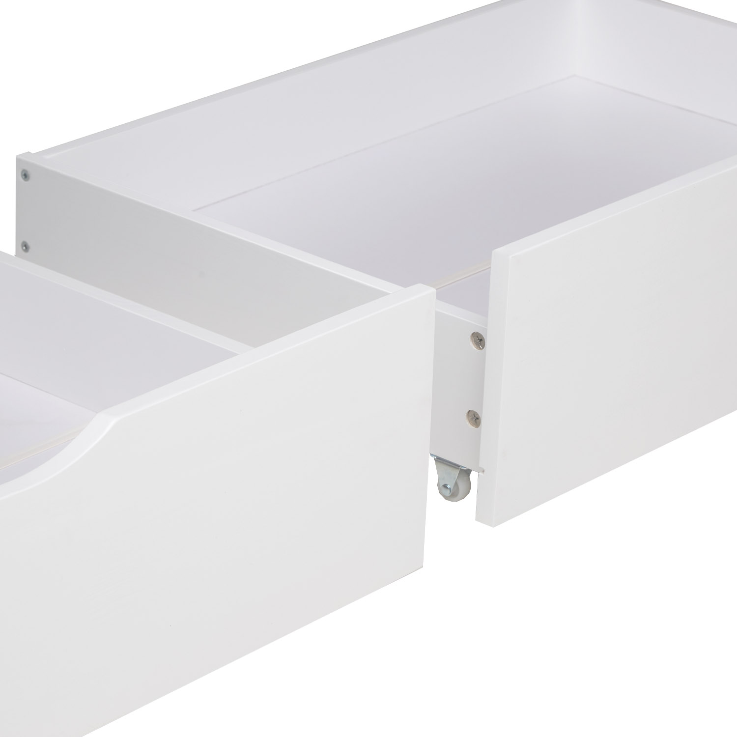 Bed Drawer Set of 2 Drawers Wood Storage with Rollers Pull-out Bed Box White