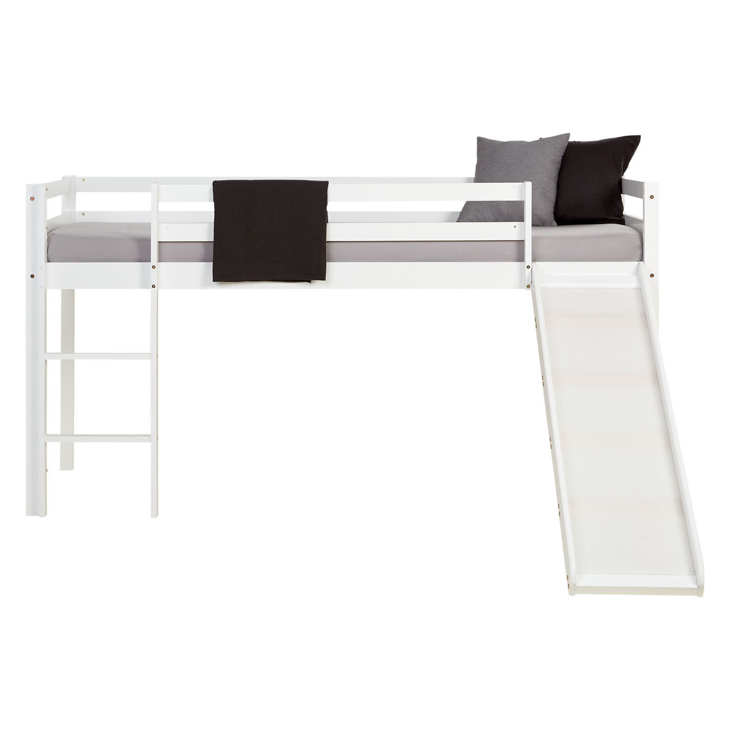 Loft Bed Kids 90x200 cm White | Slide | without Slatted Frame