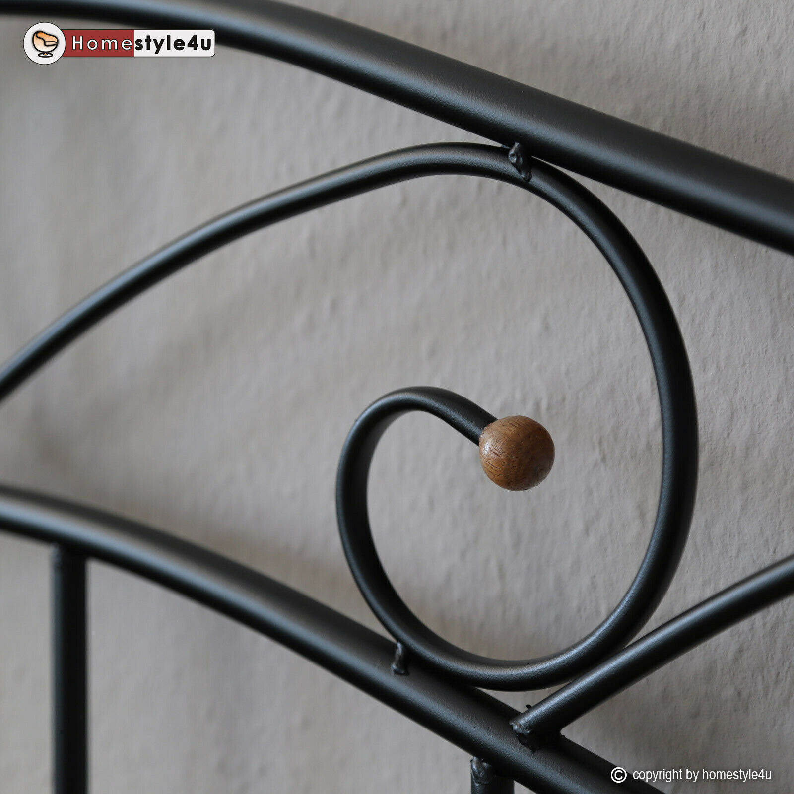 Metal Bed Iron Bed Double 160 x 200 Wood Slatted black natural bed frame 920 Metal Bed Iron Bed Double 160 x 200 Wood Slatted black natural bed frame 920