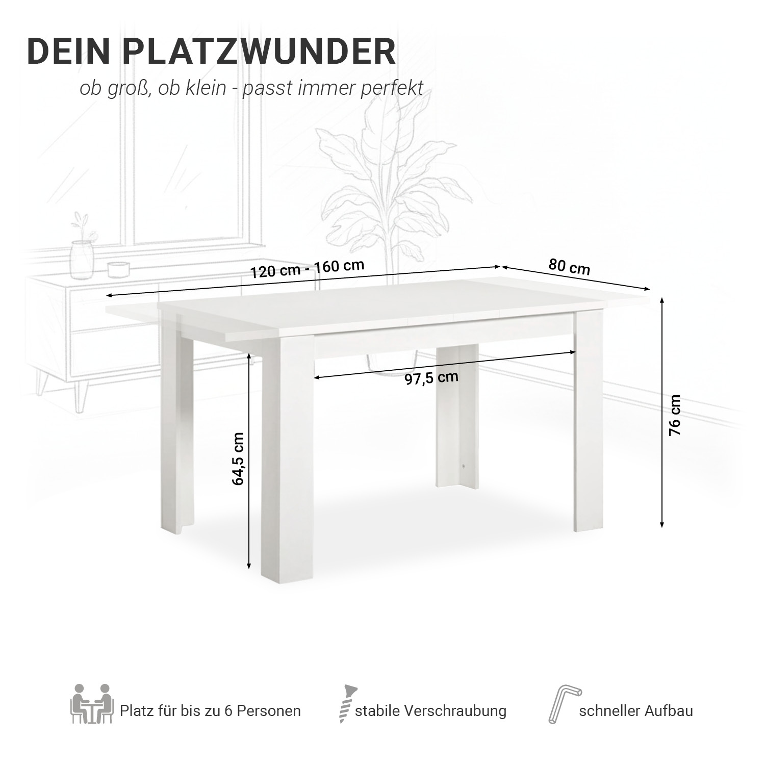 Esstisch ausziehbar 120x80 cm Weiß oder Artisan Eiche Wohnzimmertisch Holz Küchentisch Esszimmertisch Tisch