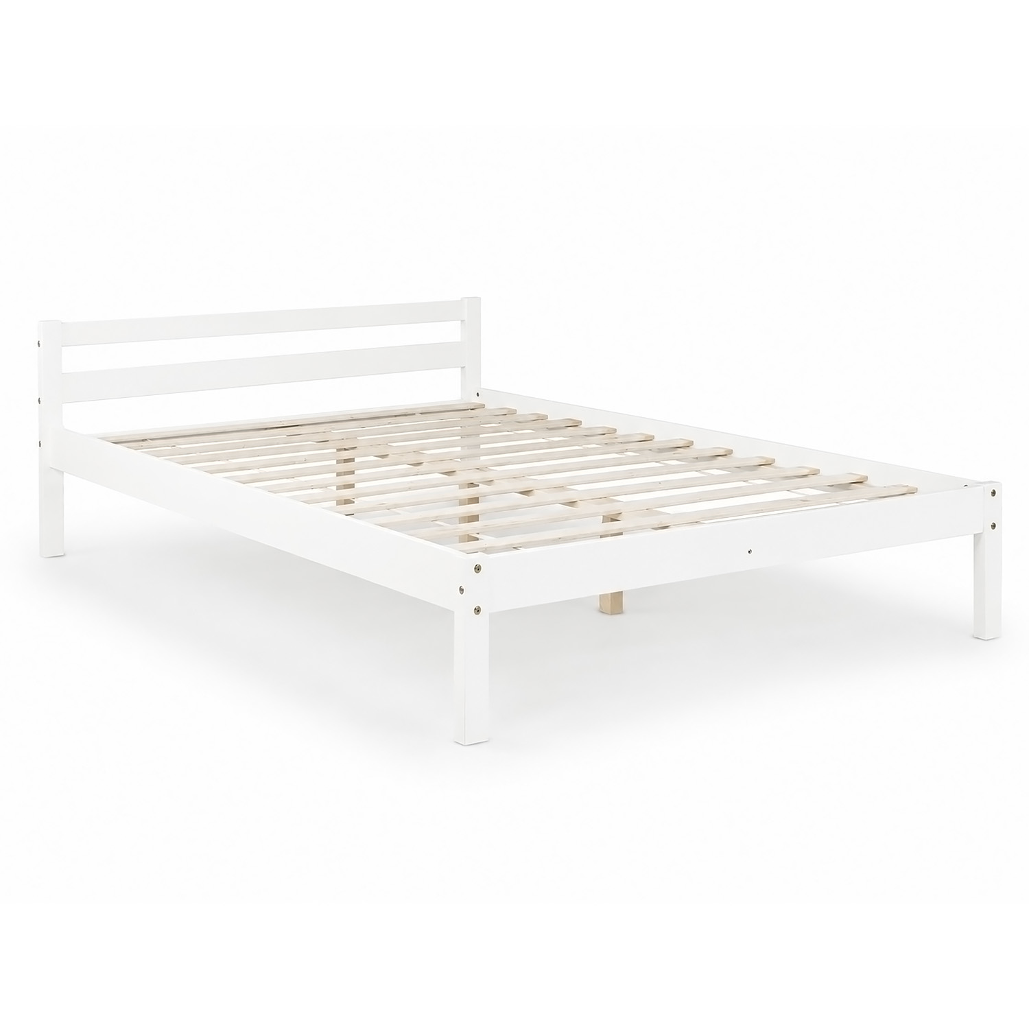 Wooden Bed 140x200 cm White – Solid Wood Double Bed with Slatted Base for Teenagers' Rooms, Guest Rooms, and Bedrooms