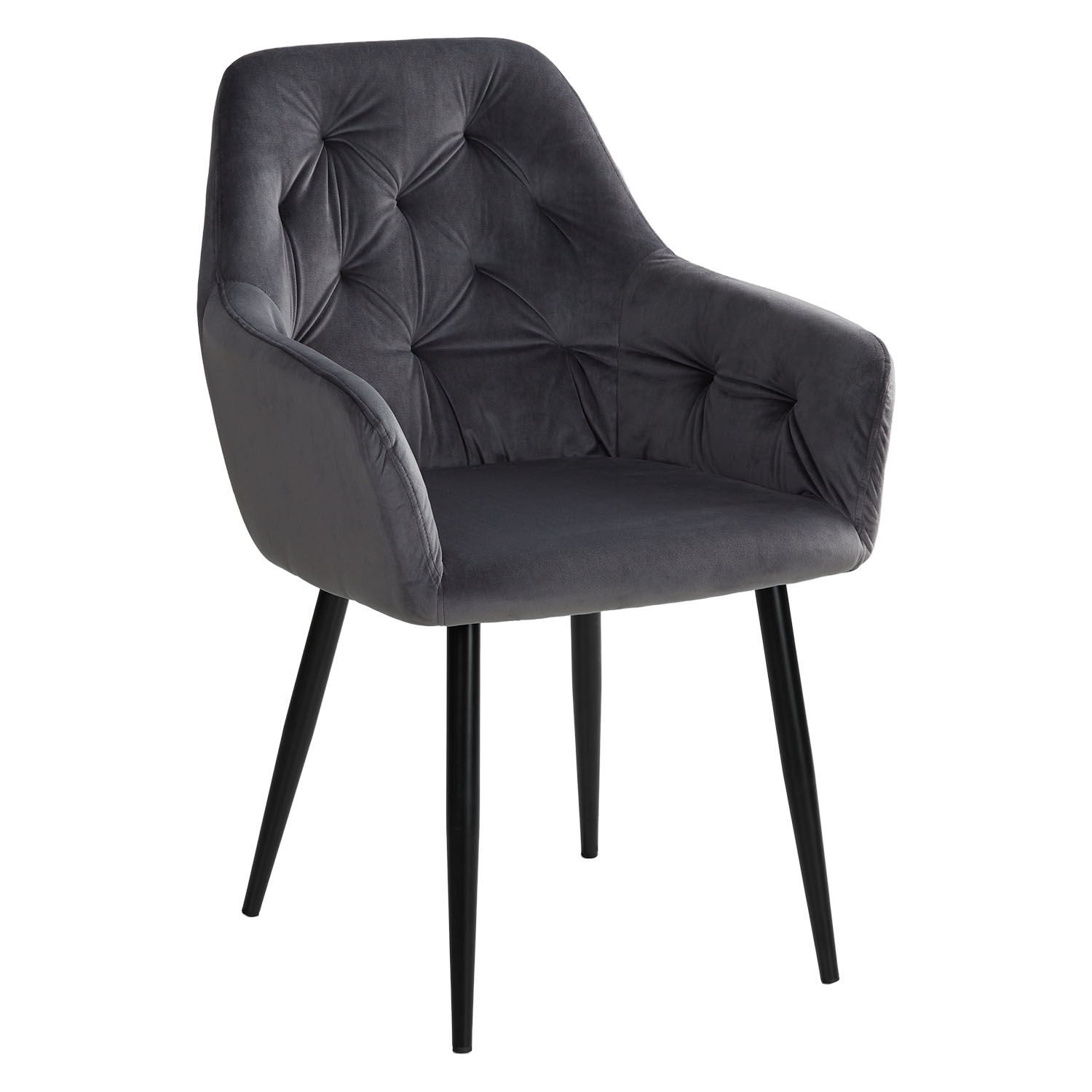 Set of 4 Gray Velvet Upholstered Chairs – Dining Chairs with Armrests & Black Metal Frame