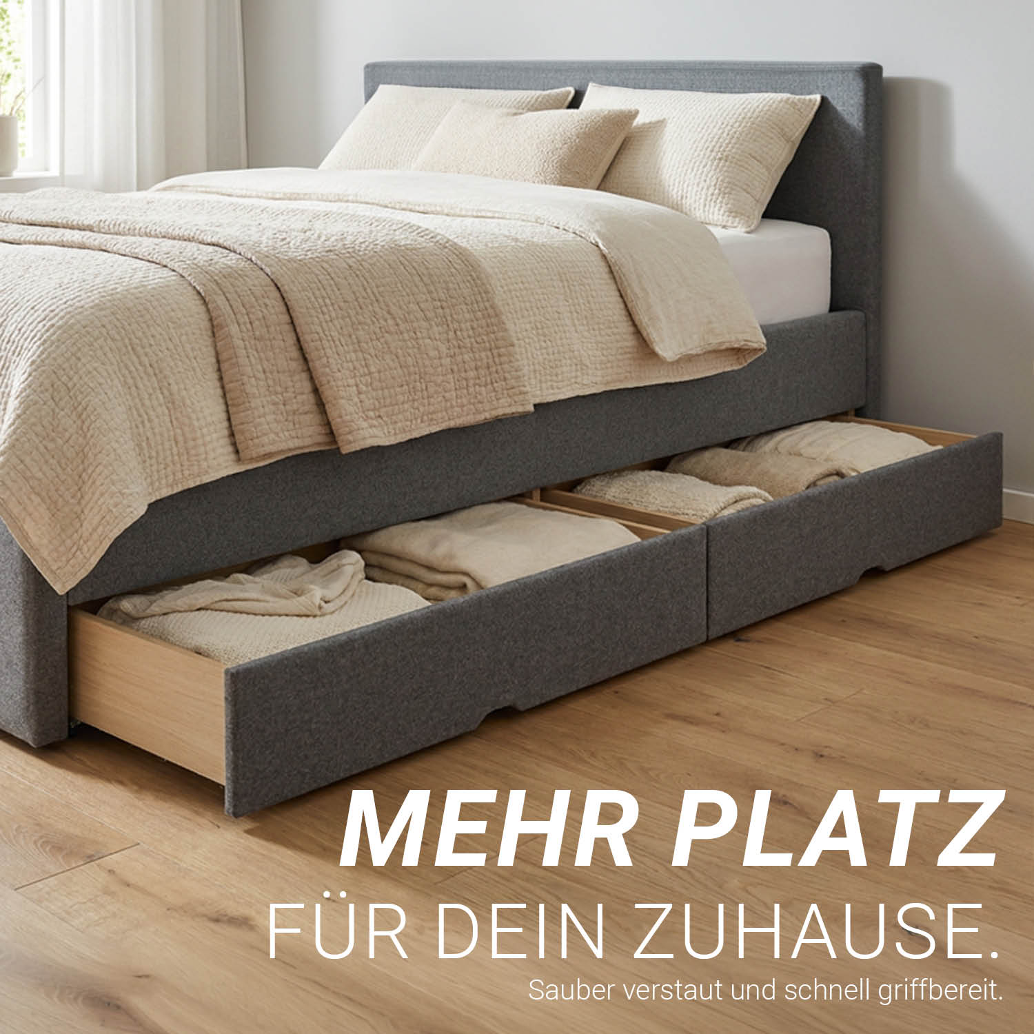 Set of 2 Grey Bed Drawers – Rollable bed drawers with plenty of storage space | Quiet, sturdy, and space-saving