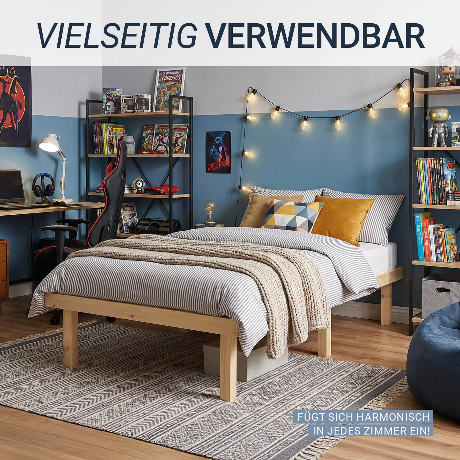 Bed frame 90x200 cm Wooden bed Untreated Single bed Solid wood Bed without headboard Guest bed Youth bed Mattress Slatted frame