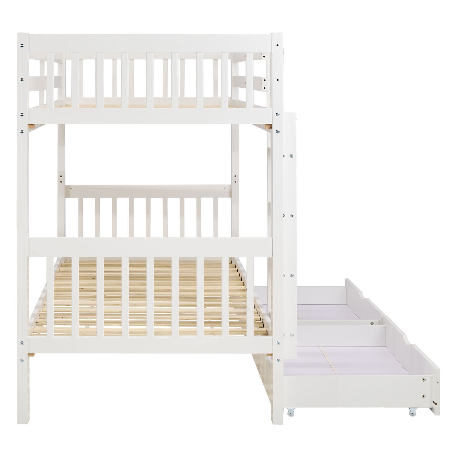 White Bunk Bed 90x200 cm | Children’s Bed with 2 Underbed Drawers | Safety Guard | Convertible | Solid Wood